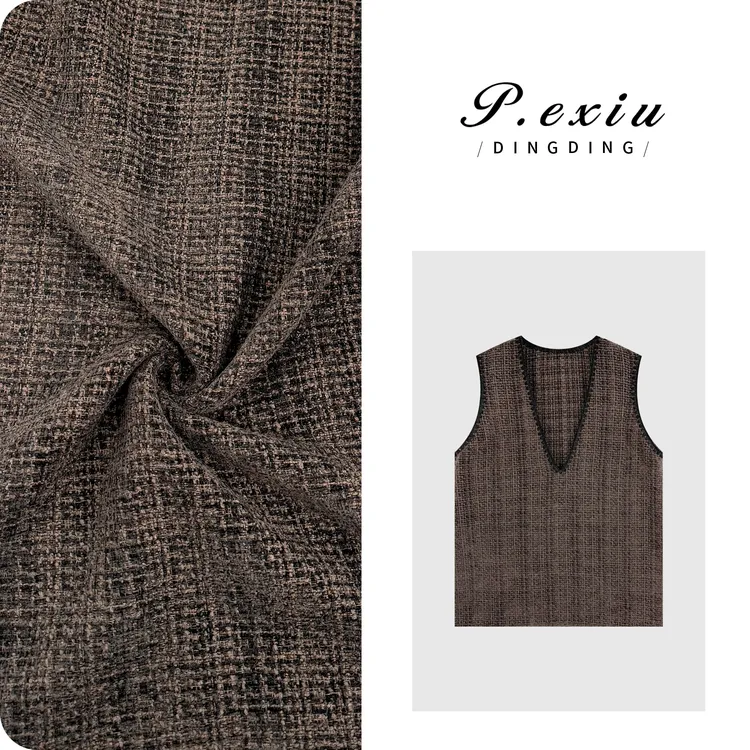 羊毛复古精致小香风格纹编织V领无袖连衣裙M9095