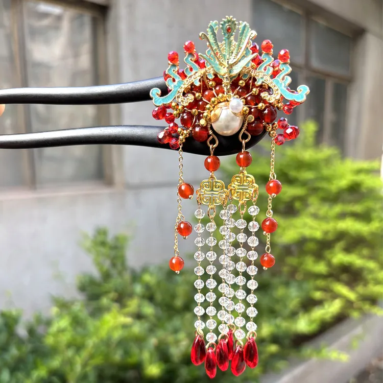 黑檀木发簪双簪15cm【皇后】国风刀马旦发簪新中式盘发汉服旗袍配饰