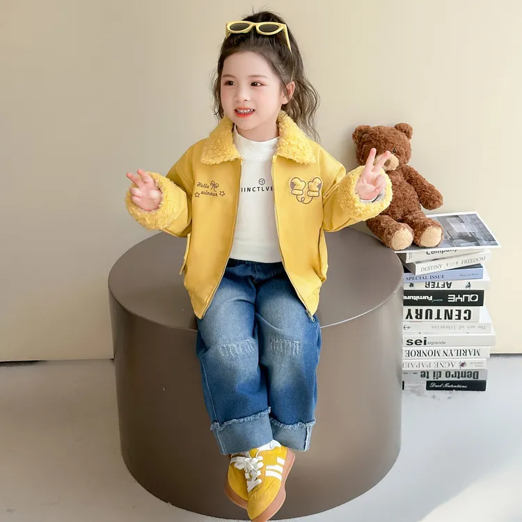 女童秋冬加绒加厚PU皮夹克拉链衫韩版夹克皮衣棒球服ol时髦bra