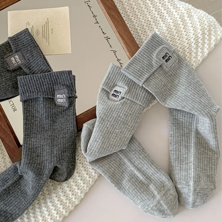 【LongBlack】设计款布标miu系甜美千金风中筒袜堆堆袜袜子女袜