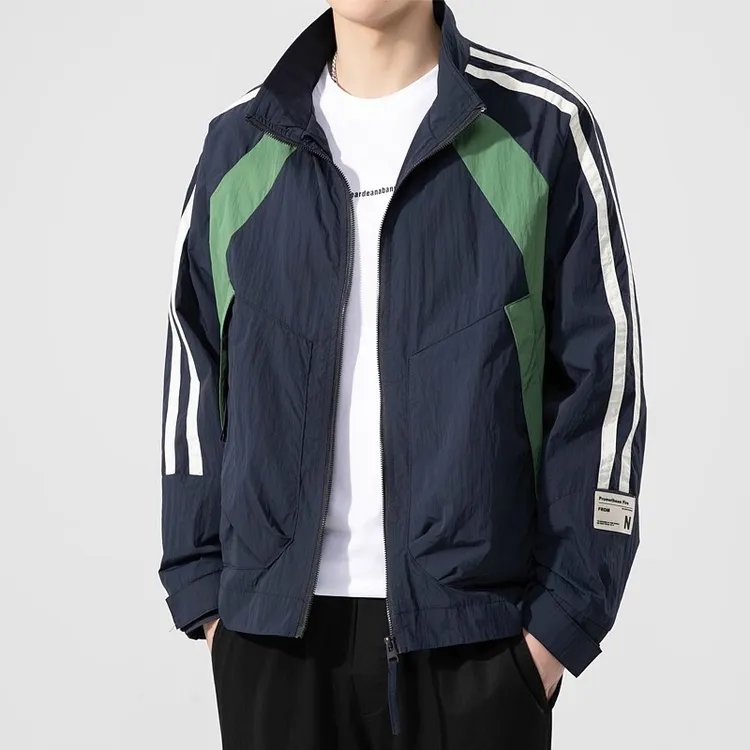 美式帅气2025秋季新款夹克男潮流撞色拼接外套男加棉加厚立领上衣
