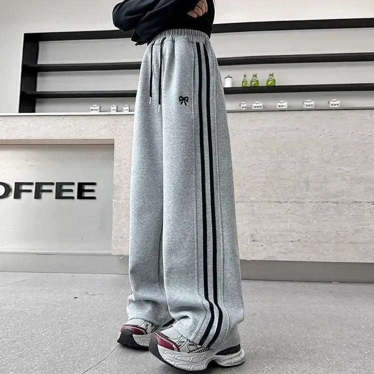 女童裤子秋季新款春秋款卫裤儿童直筒运动裤女大童蝴蝶结阔腿裤子