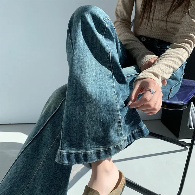怀旧蓝微喇牛仔裤女秋季2025新款垂感显瘦阔腿小个子美式喇叭裤子