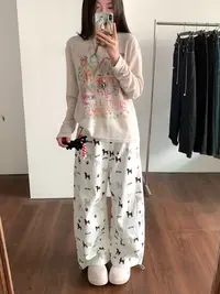 AMER 腊肠狗满印图案弯刀宽版复古百搭裤