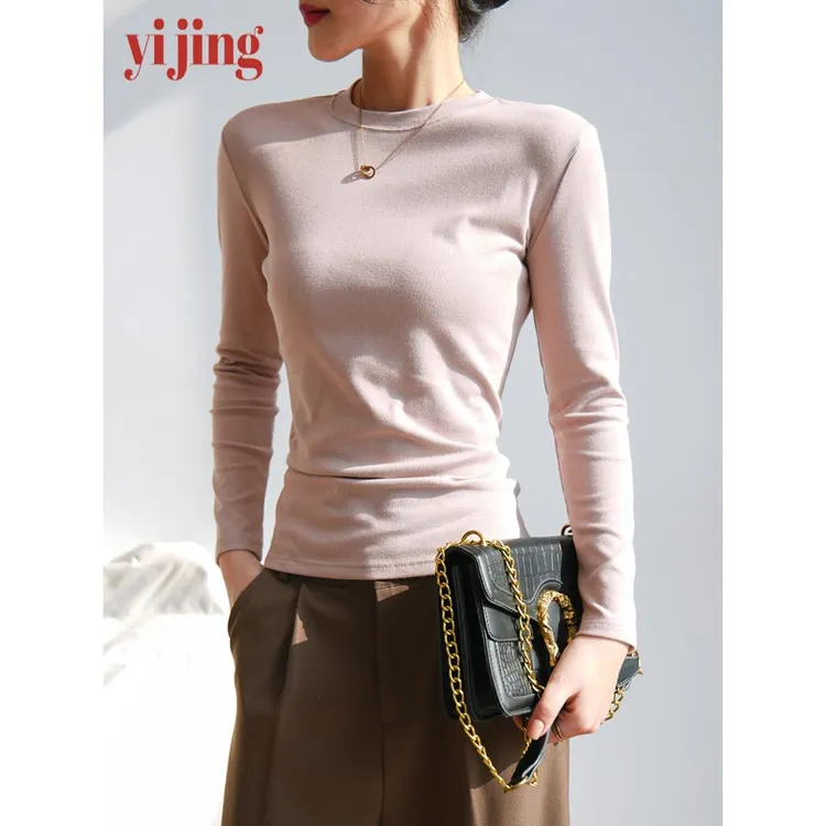 皮粉色时尚打底衫女内搭春秋冬2025新款加厚磨毛长袖t恤修身上衣