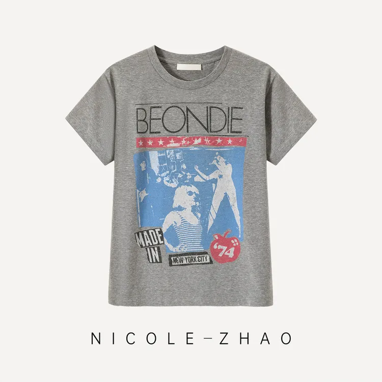 【贵姐NICOLE】设计师高定气质时尚印花短袖T恤5NDT056