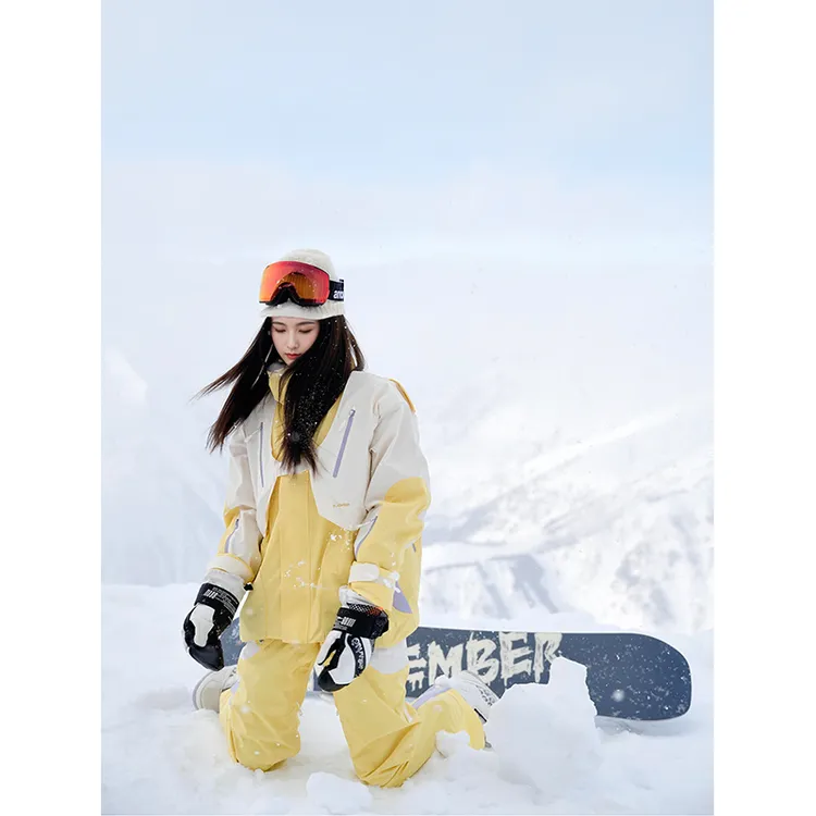 KSKM黄色滑雪服套装女2025秋冬新款假两件拼接设计加厚单双板雪服