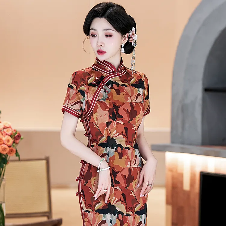 新中式旗袍高端2025夏季素雅国风礼服日常可穿老上海长款改良裙子