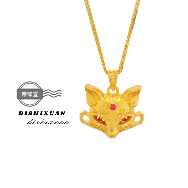 铜合金吊坠 玫红钻九尾幻面狐狸吊坠项链灵狐面具锁骨链女送礼物