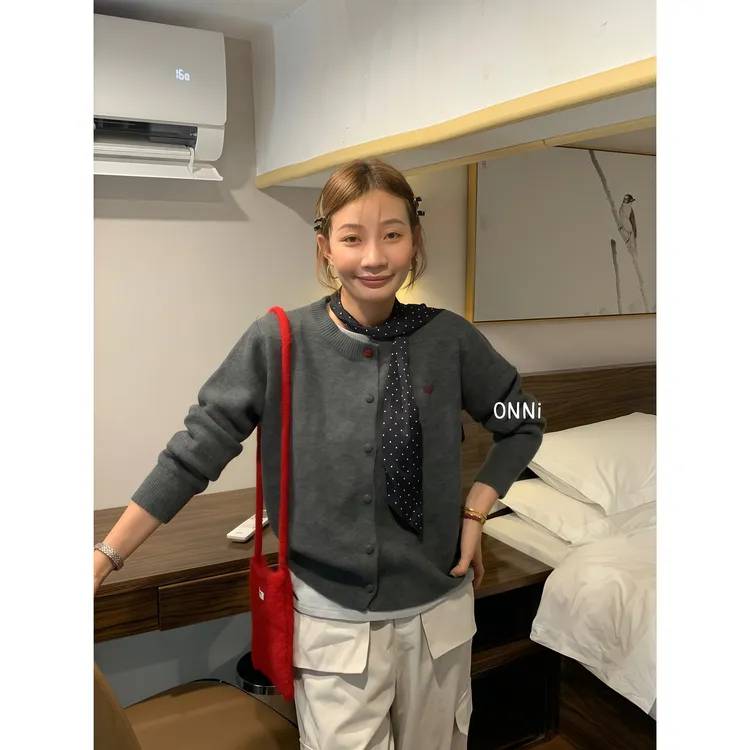 ONNI开衫毛衣外套外搭女新款秋季针织上衣高级感慵懒风灰色#7654