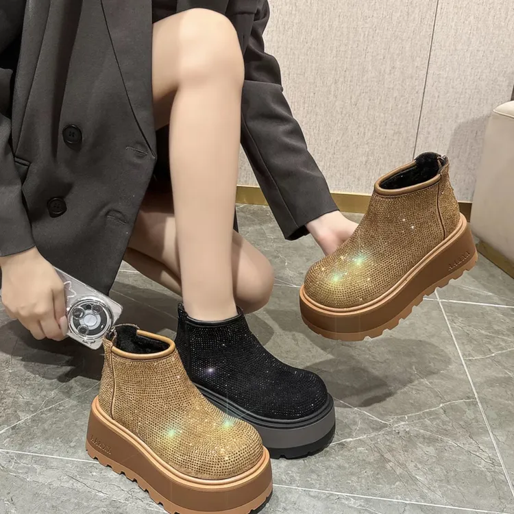 后拉链圆头松糕底秋冬女冬季短靴加绒秋季筒靴夏季