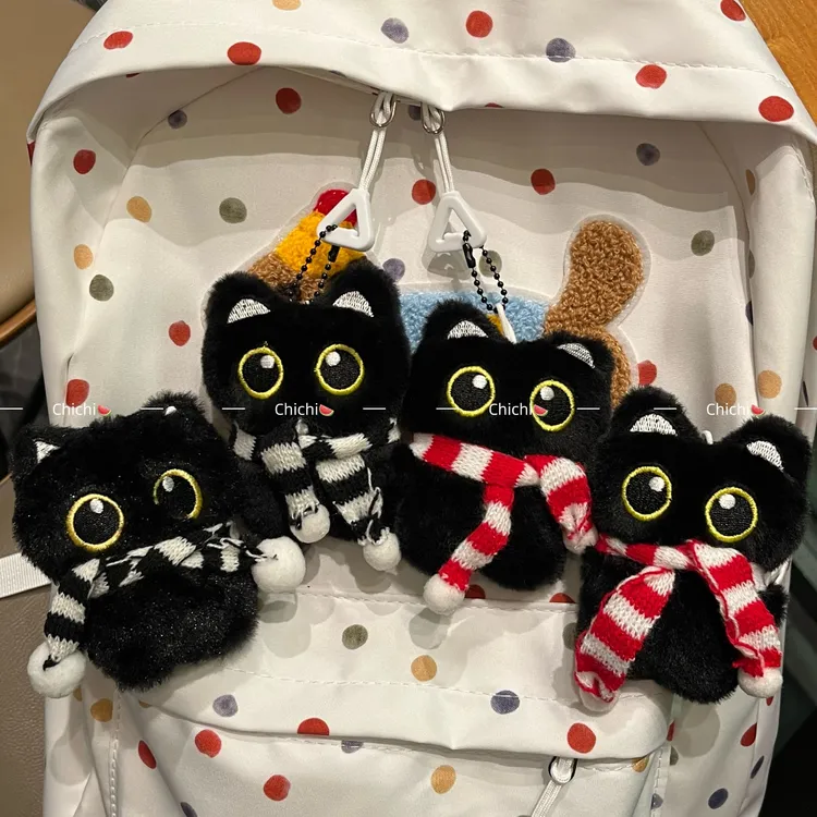 可爱毛绒小黑猫公仔挂件少女心吱吱叫百搭挂饰背包钥匙扣挂坠