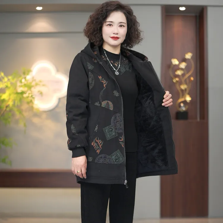 冬季新款中长款水洗牛仔休闲宽松遮肉显瘦款加绒加厚外套麦穗2266