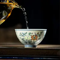 【富玉窑】斗彩并蒂莲鸡心杯