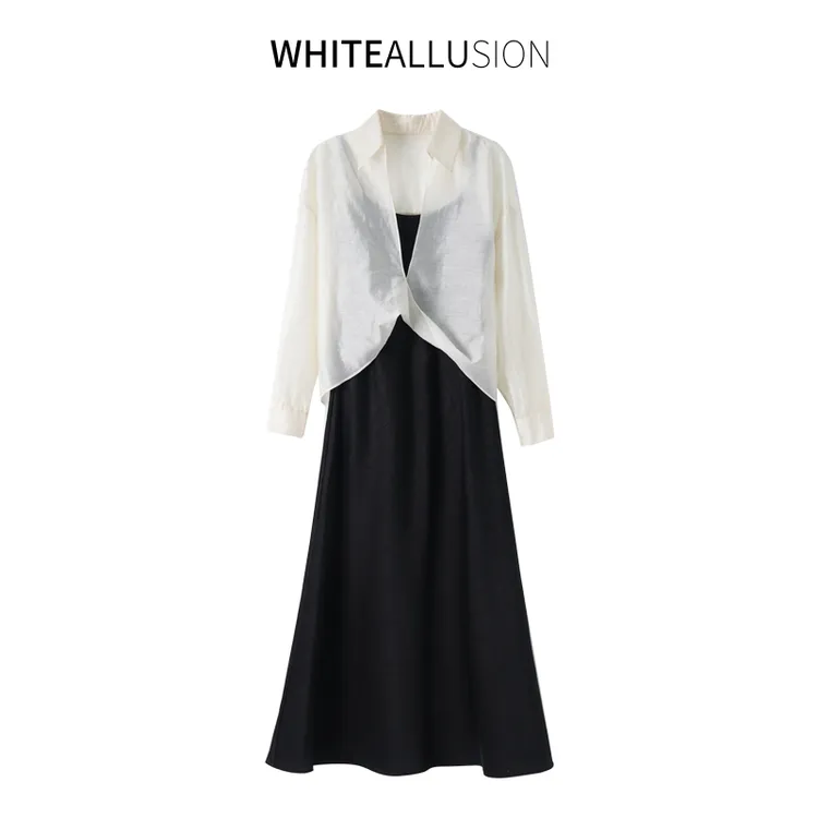 素典【慵懒假日】天丝长袖衬衫连衣裙两件套时尚套装4352/4346