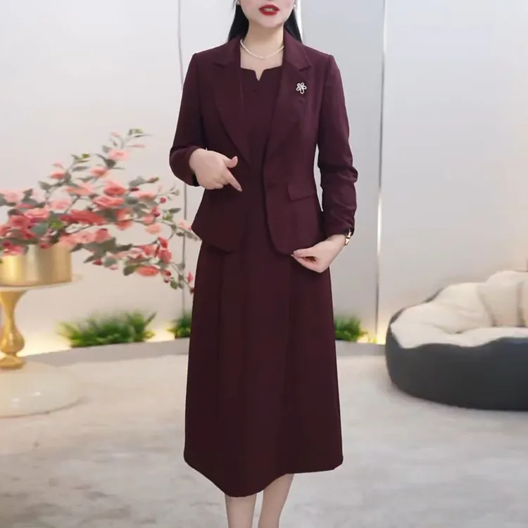 高端小西装两件套连衣裙女2025秋季妈妈端庄优雅婚宴礼服套装裙子