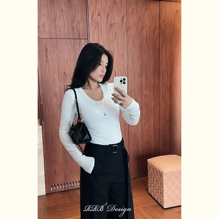 RRB Design 「U领T」简约百搭修身显瘦基础长袖U领T恤打底上衣