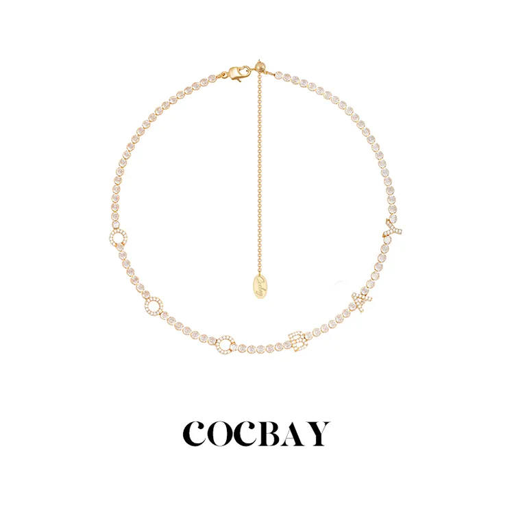 COCBAY-铜合金可延长满钻logo项圈项链