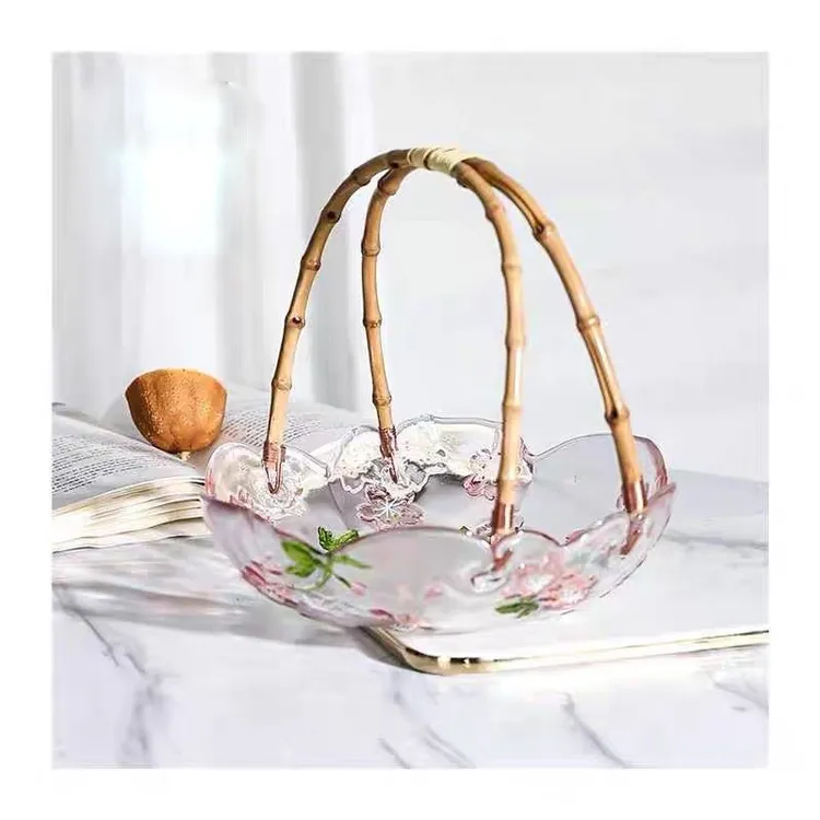 粉色樱花水晶竹篮提剑纯手工锤纹多功能精致家用