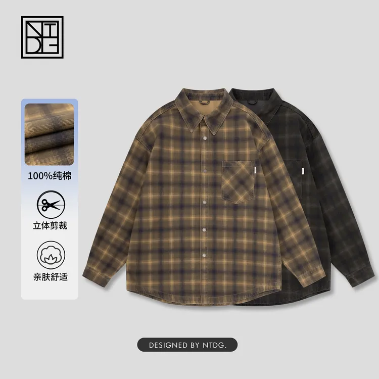 NTDG-ONE/南通大个秋季户外休闲拼接格子衬衫翻领外套5892