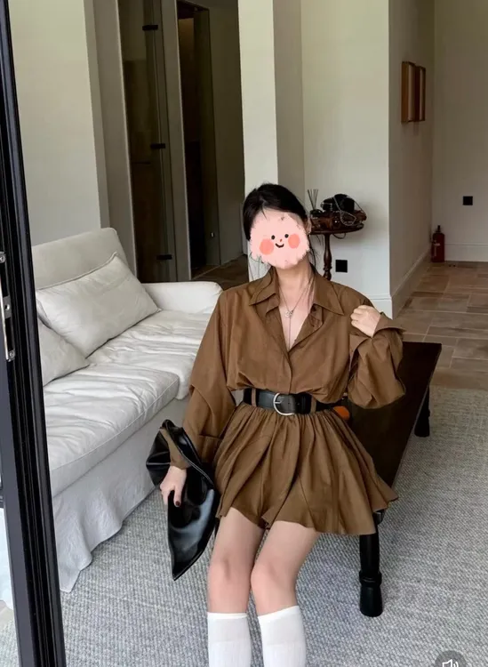 220斤大码收腰初秋新款韩版时尚衬衣通勤显瘦衬衫连衣裙送腰带