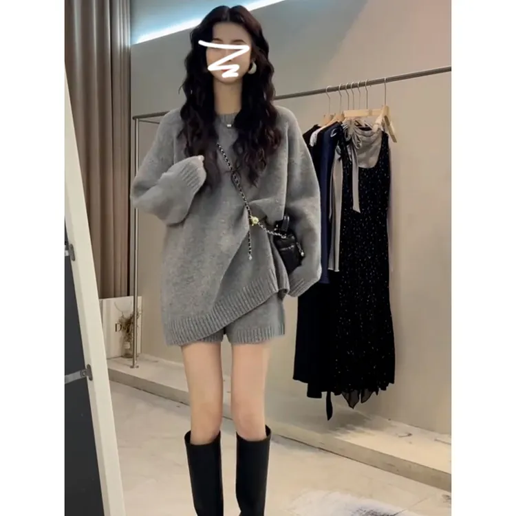 针织短款+毛衣休闲时尚套装女秋季韩版高级感穿搭配一整套装早秋