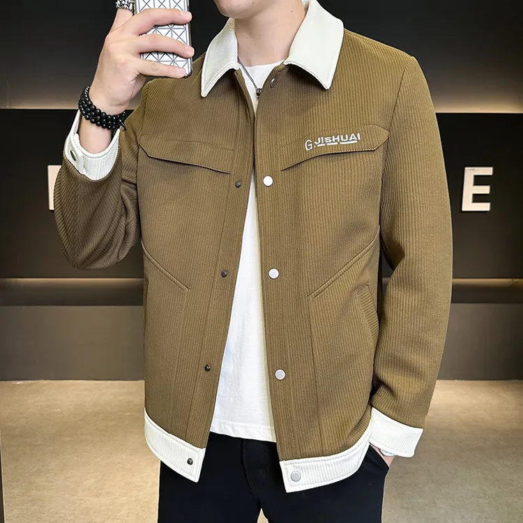 2025春秋季新款外套翻领夹克男士工装上衣潮流百搭休闲秋装衣服男
