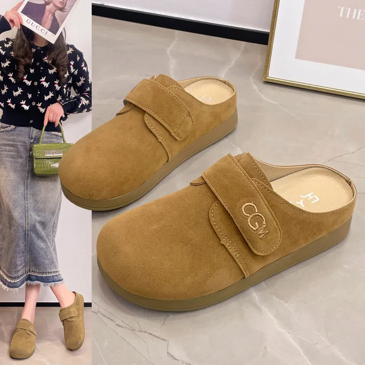  勃肯拖鞋女外穿2025年秋季新款厚底包头半拖鞋软底一脚蹬懒人拖