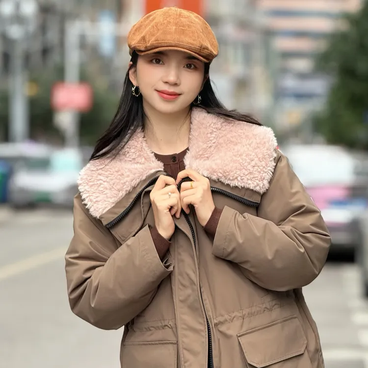 玛丝恩迪韩版中长款冬季酷帅个性派克女羽绒服保暖毛领女款430656