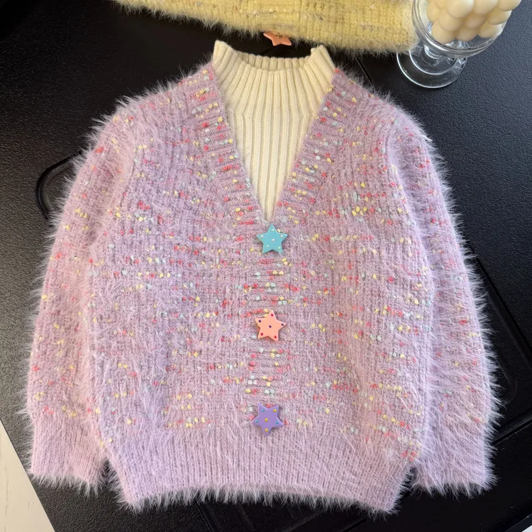 女童秋冬毛衣2025新款儿童洋气女孩加厚保暖冬季假两件套头针织衫