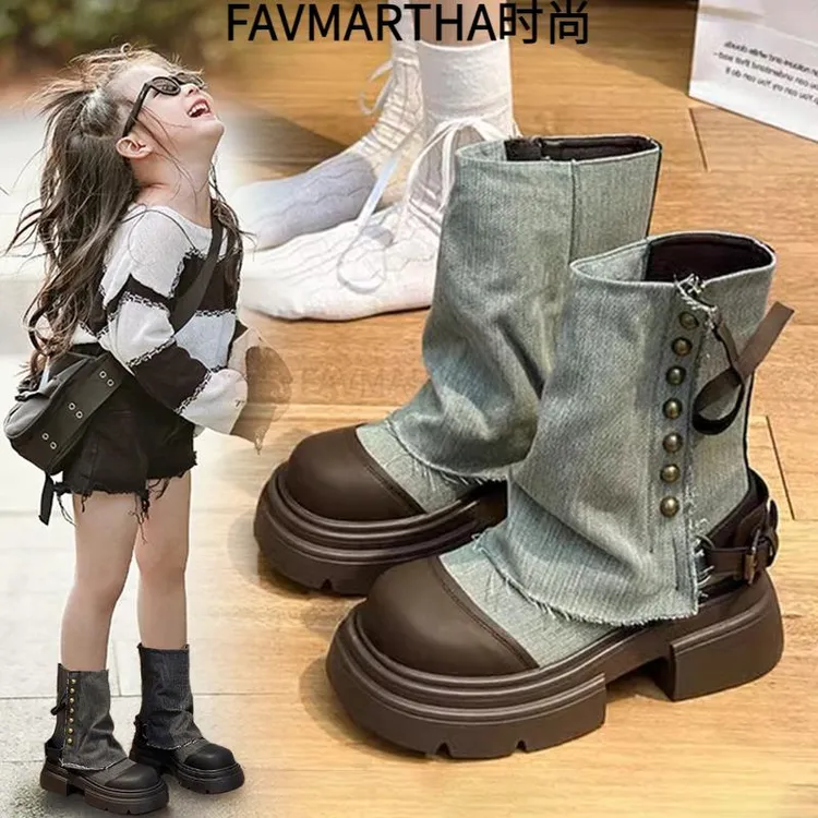 女童马丁靴2025春季新款儿童鞋子中大童短靴女孩时尚英伦公主靴子