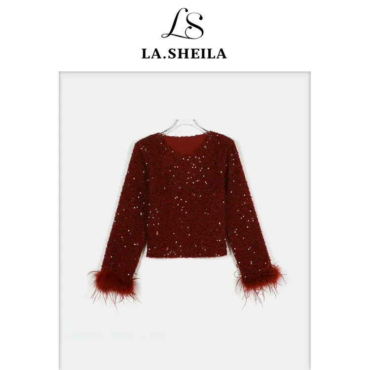 LA.Sheila重工亮片羽毛袖口上衣254-SY/1227-5527