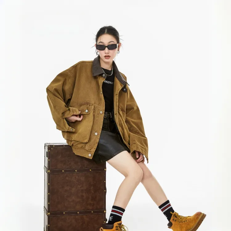 美式复古巴恩风牛仔夹克外套男女2025年春新款宽松水洗工装夹克