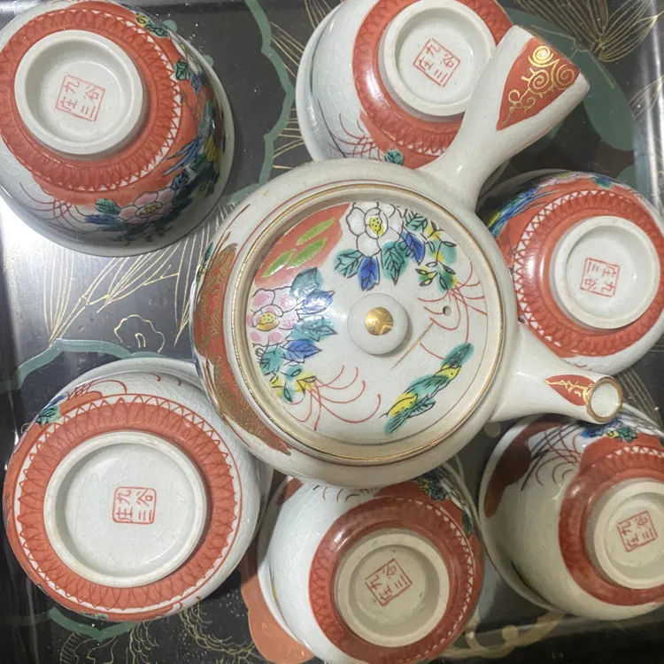 九谷庄三花鸟茶具复古家用套一壶5杯一公道没盒子，壶盖有缩釉日式