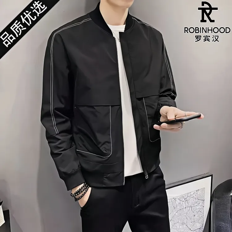 罗宾汉/ROBINHOOD春秋新款休闲外套男薄款夹克痞帅百搭棒球领上衣