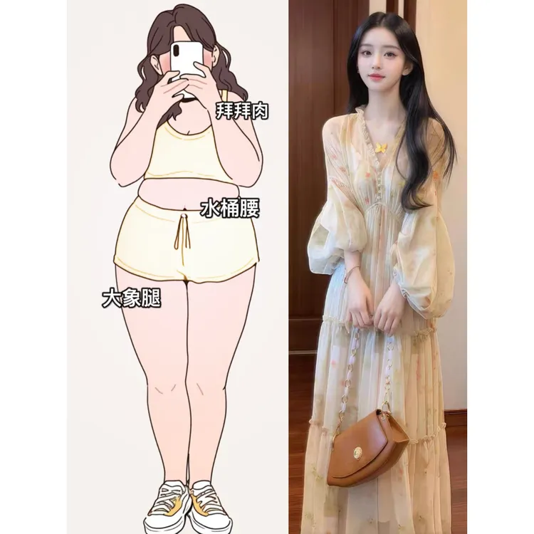 法式V领碎花连衣裙女春夏季宽松大码胖m漂亮度假气质灯笼袖裙子