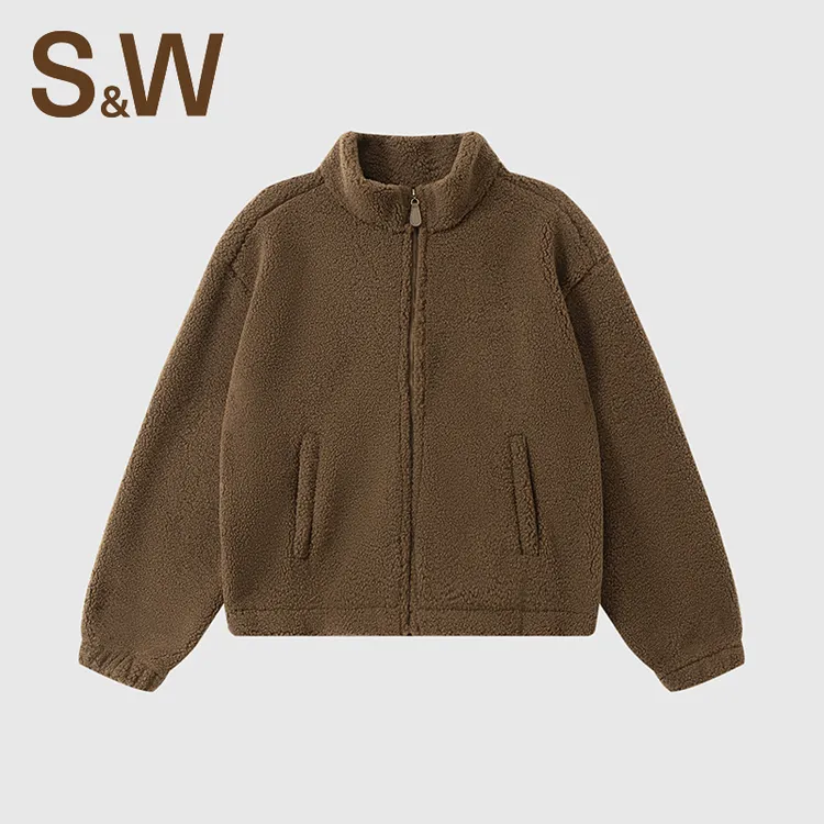 SW速惟立领冬季女宽松型拉链长袖短外套双面加绒防风外套 1635