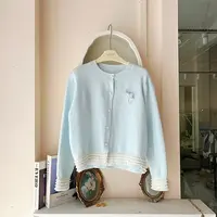 LHTE青青大码女装  秋冬百搭减龄气质蕾丝拼接开衫外套蓝色A6340