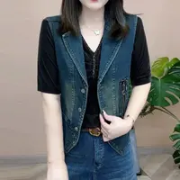 【韩紫朵】马甲复古百搭西装领做旧马夹时尚无袖上衣洋气短款903