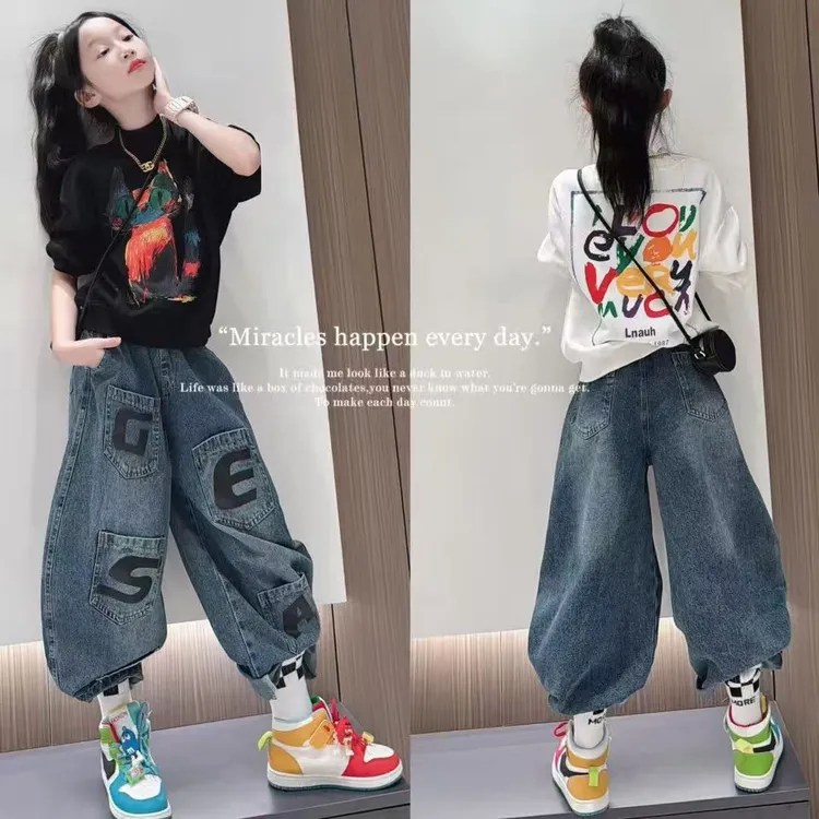 女童春秋装卫衣套装2025新款洋气儿童中大童潮酷两件春休闲牛仔裤