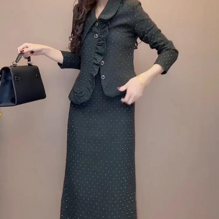 秋季显瘦复古千鸟格格纹西装与裙子时尚套装女装