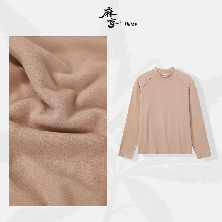 麻享【半高领】蚕丝澳绒秋冬新款打底衫结构分割女士宽松FSY51007