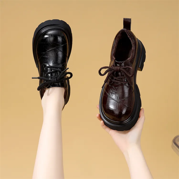 时尚韩版厚底显脚小乐福鞋女2025秋冬新款加绒舒适软底不累脚单鞋