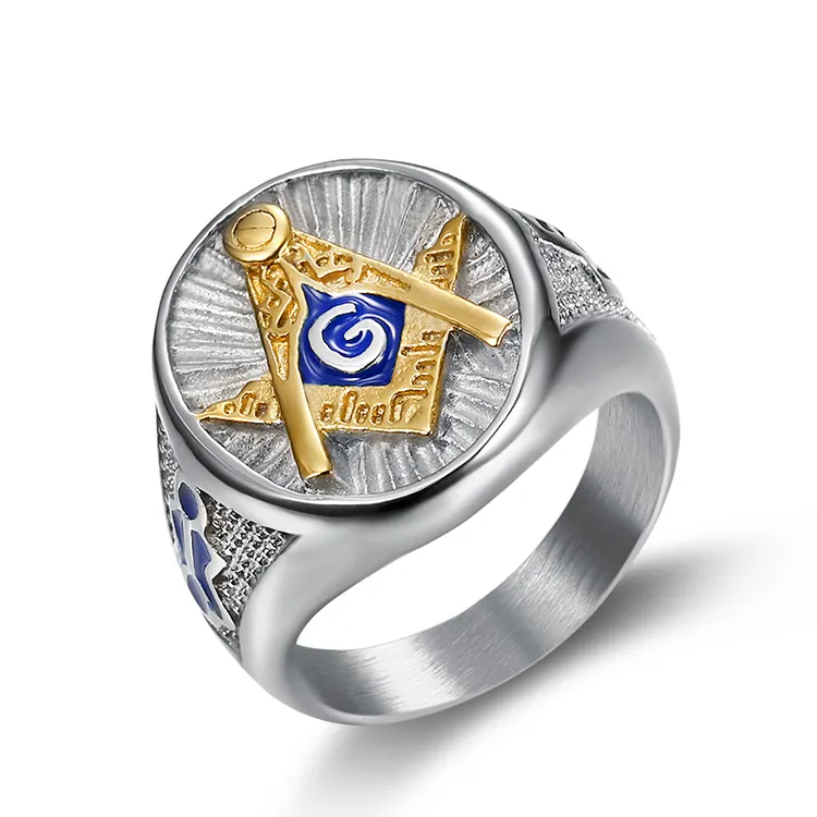 钛钢戒指 潮男嘻哈复古戒指共济会AG戒指银色食指指环男时尚戒子