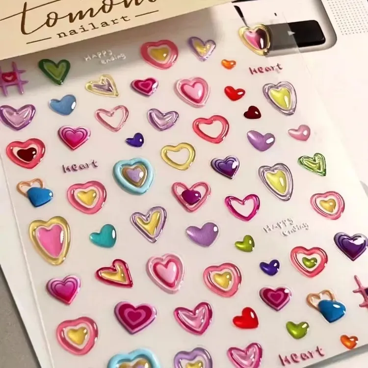 小红书立体果冻彩色爱心美甲tomoni可爱指甲炫彩粉色糖果色贴纸