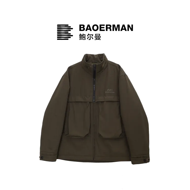鲍尔曼BAOER户外休闲棉夹克男装双口袋小立领休闲夹克时尚25601