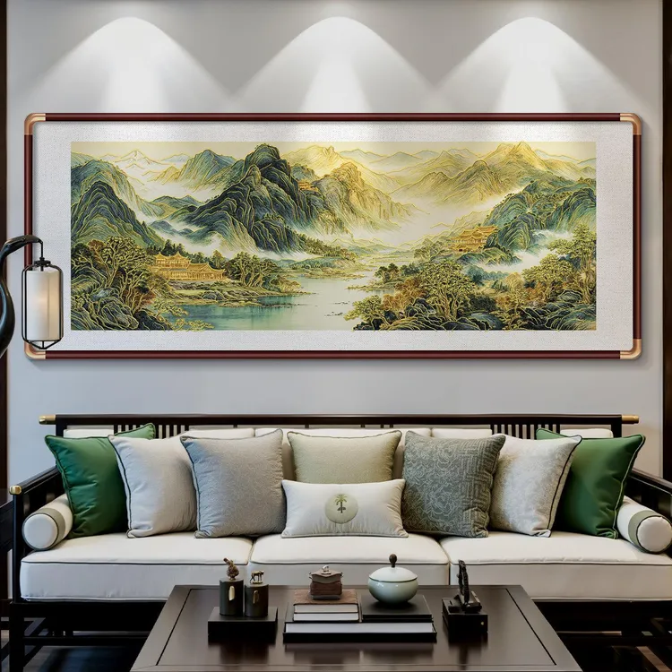 立体浮雕画金山山水画靠山图新中式客厅装饰画沙发背景墙挂画大气