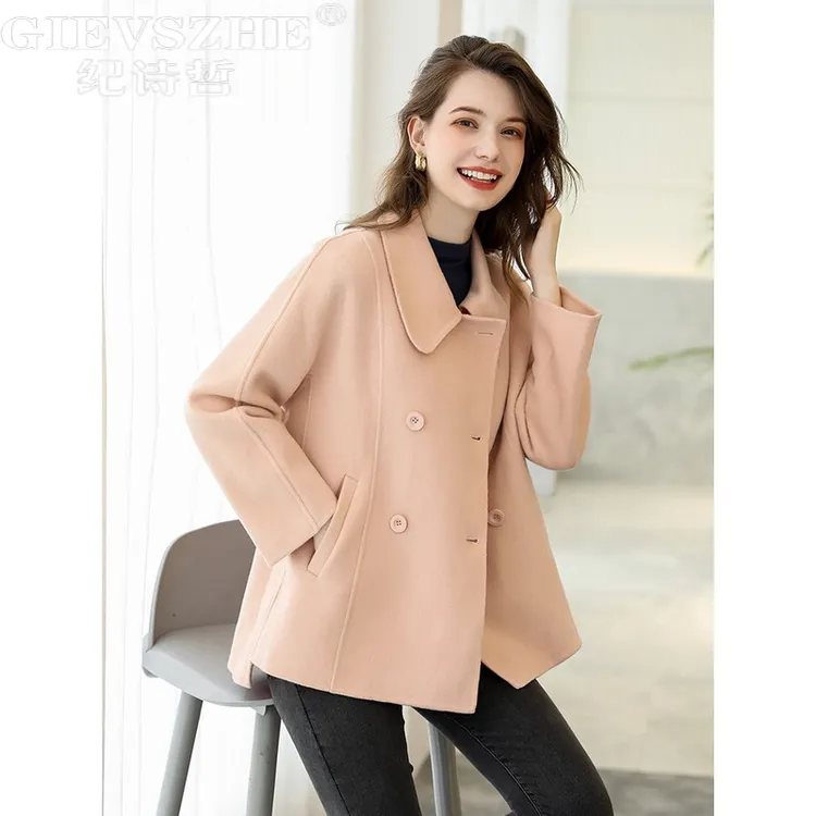 纪诗哲女装时尚轻奢短款休闲双面毛呢大衣女宽松休闲韩版气质外套