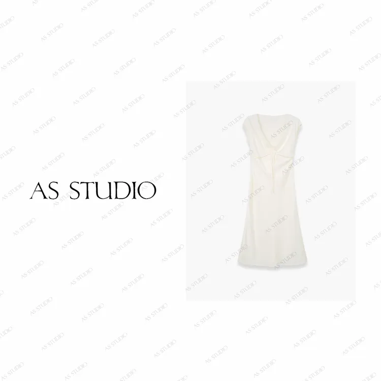 【AS光伏】25新鎏光垂感斜裁U领抽绳 时髦鱼尾连衣裙AS25XLYQ02167