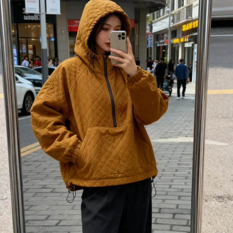 韩版时尚潮流宽松拉链连帽复古加棉卫衣外套户外运动百搭休闲ins